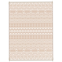 Outsunny Reversible Outdoor Rug 3.7 x 2.7 m, Geometric Wall-Pattern PP Floor Mat Carry Bag Khaki and Light Beige