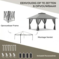 Outsunny Tuinpaviljoen 4x4 met Ventilatiedak, Snelle Montage en 4 Gaaswanden, Donkergrijs(m-5)