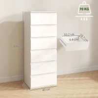 HOMCOM Comodă 6 sertare cu luciu înalt, mobilier de depozitare îngust fără mânere, 40 x 35 x 109 cm, alb(m-3)