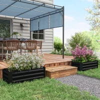 Outsunny Set of 2 garden raised beds dim. 100L x 50l x 30H cm - black corrugated steel sheet(m-7)