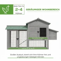 PawHut Hühnerstall Holz Hühnerhaus mit Freilaufgehege Nistkasten Rampe herausziehbarem Tablett für 2-4 Hühner 168x75x103cm Grau(m-4)
