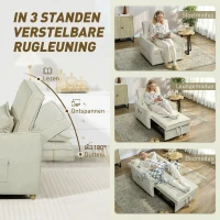 HOMCOM Slaapfauteuil 3-in-1 omvormbare fauteuil met bedfunctie, lendenkussen, voor woonkamer crèmewit(m-5)
