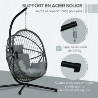 Outsunny Hanging egg chair, indoor and outdoor hammock swing chair, foldable basket, padded cushion, gray(m-4)