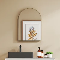 HOMCOM Arched wall mirror bathroom mirror with aluminum alloy frame for bedroom living room entry 50 × 70 cm gold(m-2)