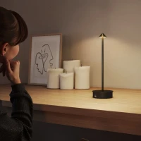 HOMCOM Lampă de masă tactilă reîncărcabilă cu USB, reglabilă 3000K/4500K/6500K, autonomie 4-8 ore, neagră(m-8)