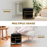 HOMCOM 42 cm okrągły puf ze schowkiem, tapicerowany aksamitny podnóżek ze zdejmowanym wiekiem, taboret toaletowy do salonu i sypialni, czarny(m-6)