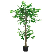 Outsunny Pianta Artificiale Albero del Tè con 546 Foglie Realistiche e Vaso Cemento 120 cm Verde(m-1)