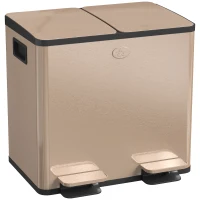 HOMCOM 30L Dual Compartment Stainless Steel Bin, with Deodoriser Holders - Gold Tone(m-11)