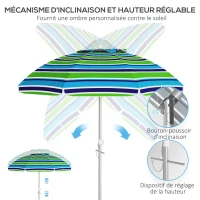 Outsunny Beach Parasol Round Tilting Outdoor Parasol Adjustable Height UV40 Carry Bag Included(m-5)