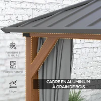 Outsunny Tonnelle de jardin avec toit rigide en métal galvanisé, structure en aluminium, rideaux et moustiquaires, 3x4 m(m-5)