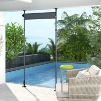 Outsunny Manual retractable freestanding awning adjustable length crank no-drill installation metal aluminum polyester dark gray(m-9)