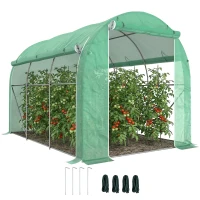 Outsunny Estufa Tipo Túnel 296x196x200 cm Estufa de Jardim com 3 Portas e 6 Janelas Enroláveis Teto Curvo para Cultivo Verde(m-10)