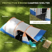 Outsunny Camping Tent, Large Tunnel Tent with Bedroom and Living Area, 2000mm Waterproof, Portable with Bag for 2-3 Man, Orange(m-4)