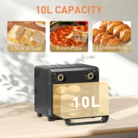 HOMCOM Minipiekarnik z funkcją termoobiegu, Frytkownica z funkcją termoobiegu, Timer, Oświetlenie wewnętrzne, 10L, Czarny(m-4)
