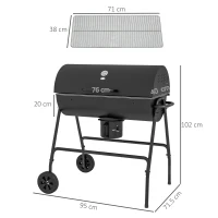 Outsunny Steel Charcoal BBQ, with Ash Catcher and Warming Rack(m-3)