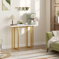 HOMCOM Console Table with Faux Marble Top, 100 cm Narrow Entryway Table with Anti-tipping Device, Steel Frame, White(m-9)