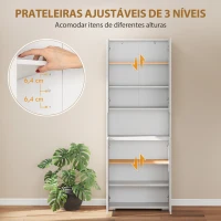 HOMCOM Armário de Cozinha Móvel Auxiliar de Cozinha com 4 Portas Compartimento Aberto Prateleiras Ajustáveis 68x34x180 cm Branco Brilhante(m-6)