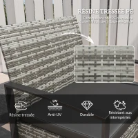 Outsunny 3-Piece Garden Set 2 Chairs with Cushions + Coffee Table Tempered Glass Top Braided Resin Light Gray(m-4)