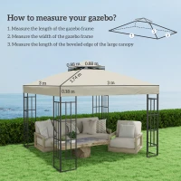 Outsunny 3 x 3 m Gazebo Canopy Replacement — 2-Tier, UPF30+, Drainage Holes, Cream(m-3)