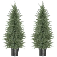 HOMCOM 135cm Artificial Cypress Trees Set of 2, UV Resistant Artificial Plants with Decorative Pot, Fake Plants for Indoor Outdoor Decor, Green(m-11)