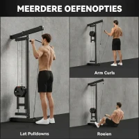 SPORTNOW Roeimachine voor training, wandgemonteerd fitnessapparaat, kabelmachine voor thuisgym, staal, zwart(m-4)
