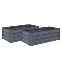Outsunny Set of 2 Garden Raised Beds 100L x 50l x 30H cm - Gray Corrugated Steel Sheet(m-1)