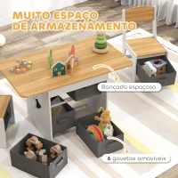 AIYAPLAY Mesa Infantil com 2 Cadeiras Mesa e Cadeiras para Crianças com 6 Gavetas de Tecido Desenho Estrelas Madeira e Branco(m-5)