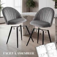 HOMCOM Lot de 2 chaises de Salle à Manger Chaise de Cuisine Velours Pieds métal Gris dim. 52L x 54l x 79H cm(m-12)