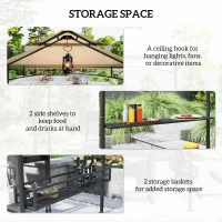 Outsunny 8' x 5' Grill Gazebo Canopy, Double Tiered Outdoor BBQ Gazebo Shelter with 2 Side Shelves, Storage Baskets, Hook for Garden, Patio, Barbecue, Picnic, Beige(m-5)