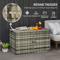 Outsunny Wicker-Effect Resin Garden Chest Outdoor Storage Box 350 L 2-Tier Gas Strut 118x57x69cm mixed gray(m-6)