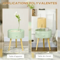 HOMCOM Coffee table bedside table round nightstand Scandinavian design end table with drawer tapered angled legs(m-5)