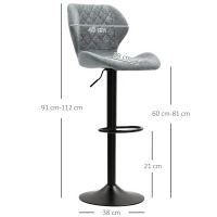 HOMCOM Hoker barowy 2 szt., tapicerowany, z oparciem, ciemnoszary(m-3)