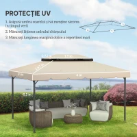 Outsunny Acoperiș de Schimb pentru Pavilion 3x3 m cu 2 Nivele pentru Grădină, Copertină Pavilion 3x3 Rezistentă la Apă din Poliester 170g/㎡ cu 8 Orificii de Drenaj, Doar Acoperiș, Alb Crem(m-3)