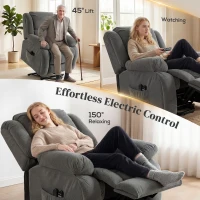 HOMCOM Fotel TV z funkcją masażu i ogrzewania, Elektryczny fotel podnoszący, pilot, boczne kieszenie, Szary(m-5)