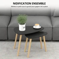 HOMCOM Set of 2 Scandinavian Nesting Coffee Tables with Wooden Legs and Wood Tops, Black(m-4)
