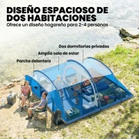 Outsunny Tienda de Campaña Familiar Tipo Túnel para 4 Personas con 3 Habitaciones Puerta 4 Ventanas Impermeable Fácil Montaje(m-4)