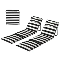 Outsunny Set 2 Șezlonguri de Plajă cu Tetieră Căptușită, din Metal și Țesătură Oxford, 150x50x2 cm, Gri și Alb(m-10)