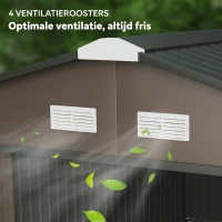 Outsunny Tuinschuur, Weerbestendig Tuinhuis voor Tuingereedschap, met Ventilatieramen, Schuifdeuren, Staal, Bruin(m-8)