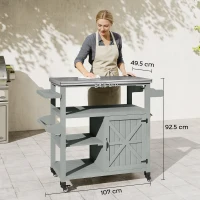 Outsunny Garden serving cart rolling barbecue cart with stainless steel top 107x49.5x92.5cm Gray(m-3)