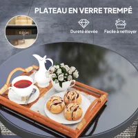 Outsunny Set of 2 Nesting Garden Coffee Tables with Tempered Glass Top, Black Aluminum Frame(m-5)