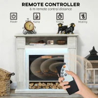 HOMCOM Șemineu Electric 1800W Reglabil cu Flacără 3D, Raft, Timer și Telecomandă, 105x27x97 cm, culoare Lemn(m-6)