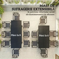 Outsunny Masă de Grădină Extensibilă pentru 6-8 Persoane, Aluminiu cu Blat cu Lamele, Negru(m-4)