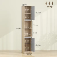 HOMCOM Freestanding Bathroom Storage Cabinet w/ 2 Cupboards 2 Compartments Home Organisation Anti-Tipping Elevated Base 30L x 24W x 170H cm Grey&Brown(m-3)