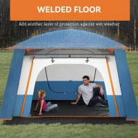 Outsunny 4-6 Man Camping Tent, Double Layer Tunnel Tent with Porch, Living Area and 2 Bedrooms, Sewn in Groundsheet, 3000mm Waterproof and UPF 30+, Portable with Bag, Blue(m-6)