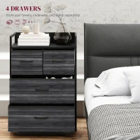 HOMCOM Rustic Chest of Four Fabric Drawers - Black(m-4)