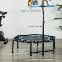SPORTNOW 114 cm Fitness Trampoline, Elastic Cords, 3-Position Adjustable Handle, Quiet Exercise Trampoline, Blue(m-6)