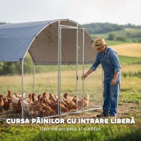 PawHut Adăpost și Țarc pentru Găini de Exterior, din Oțel, 2,8x1,7x1,9m, Argintiu(m-7)