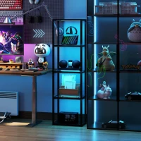 HOMCOM RGB lampa podłogowa z szklanymi półkami, sterowana pilotem, synchronizacja z muzyką, czarna(m-7)