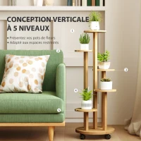 Outsunny Bamboo plant stand round flower shelves flower pot holder 5-tier natural wood(m-4)