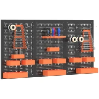 HOMCOM Organizator de unelte de perete 33 piese 120x60 cm cu cârlige, containere și rafturi  Negru și Portocaliu(m-7)
